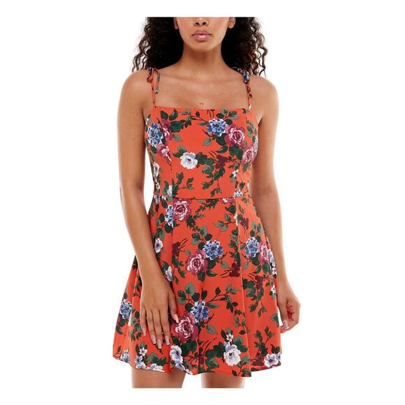 EMERALD SUNDAE Dresses & Skirts - EMERALD SUNDAE Womens Spaghetti Strap Square Neck Short Party Fit + Flare Dress